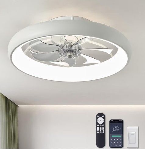 Ludomide 20in LED Ceiling Fan White With Remote 6speed Reverse Timer Dimmable New