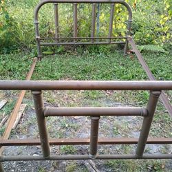 Early 1900's Antique Solid Brass Rolling Bed Frame with Head and Footboard ( World War 1 )