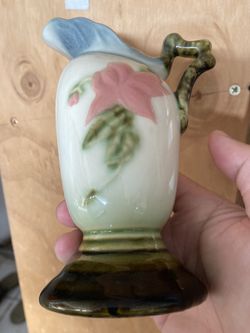 Vintage Hall Porcelain/Ceramics footed Pitcher/ Decanter Floral Design 6" tall