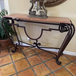 Beautiful Wrought Iron Table Console Table w/ Marble Top- 54” x 23” x 37”.  Retail: $1695