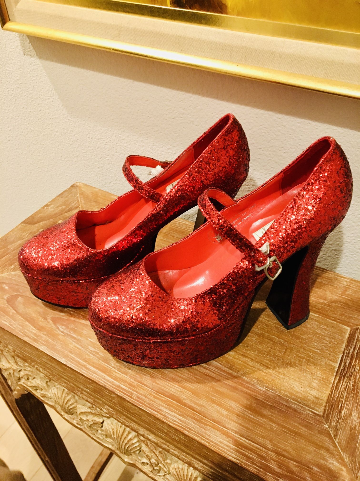 Ruby Red Glitter Platform Heals Size 8