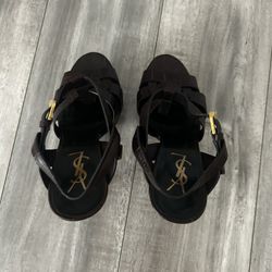 YSL Tribute Platform Sandals in Patent Leather