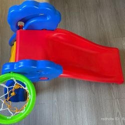 Toddler Slide with Basketball Hoop, Playground Climber for Indoor & Outdoors, Plastic Baby Slide
