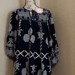 Umgee Tribal Print Dress with Tie Neck