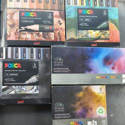 X3 Posca Markers Set. Two Sets Of Windsor&Newton Professional Watercolor Set