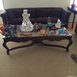 Antique wood and glass coffee table