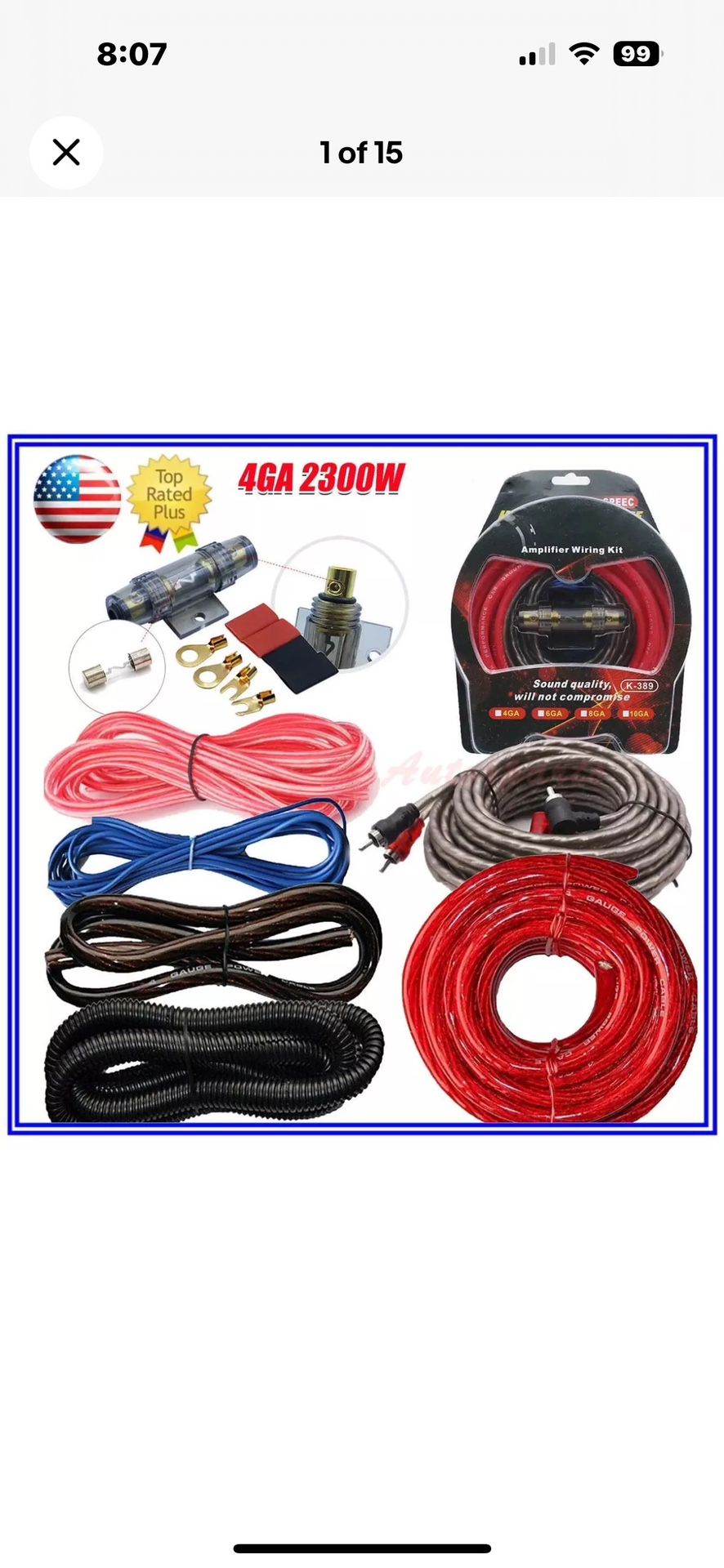 4 Gauge Car Audio Cable Kit Amplifier Install Amp RCA Subwoofer Sub Wiring 2300W