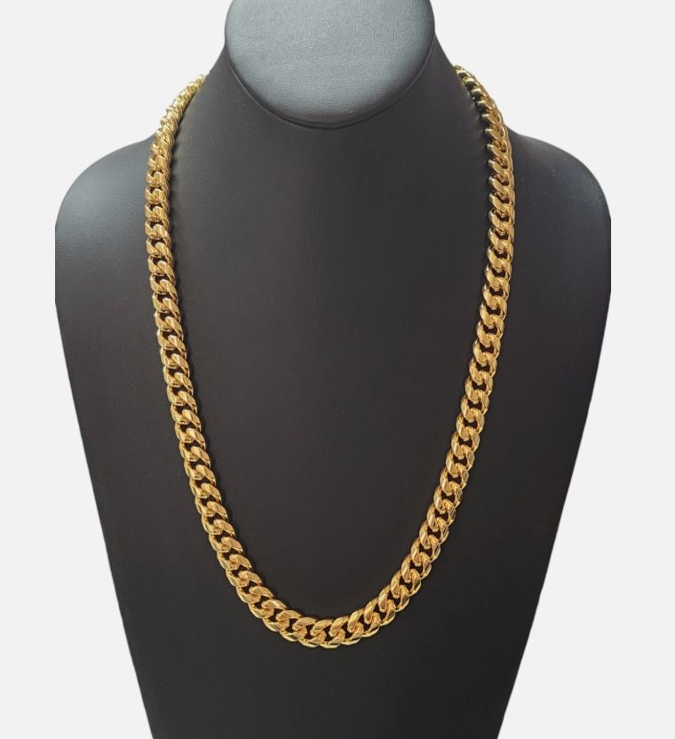 Stainless Steel Gold Plated 10mm Miami Cuban Chain Necklace Unisex 24in For Men