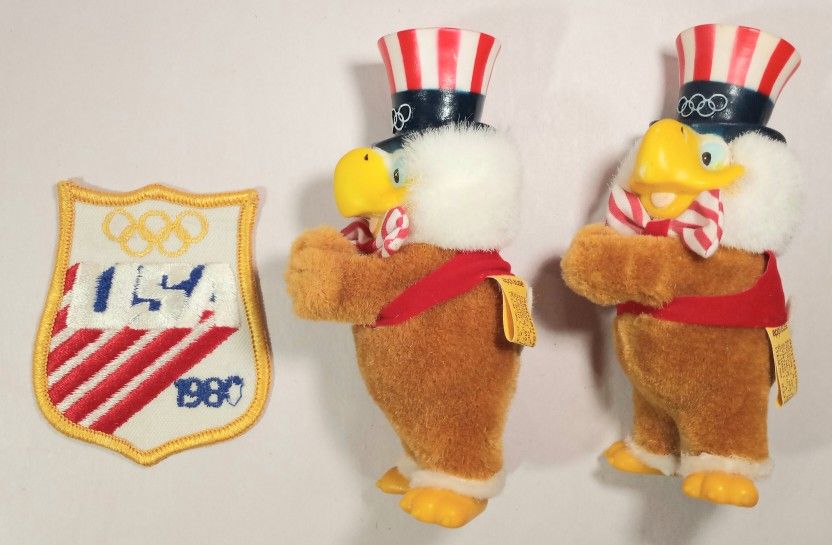 Vintage 1980 Olympics Lot Sam The Eagle Clip On Grabber Hugger 5" Tall + Patch