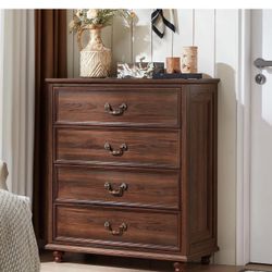 Farmhouse 4 Drawer Dresser for Bedroom, 37" Tall Rustic Chests of Drawers w/ 4 Solid Wood Feet, Mid Century Modern Wooden Closet Storage Dressers Orga