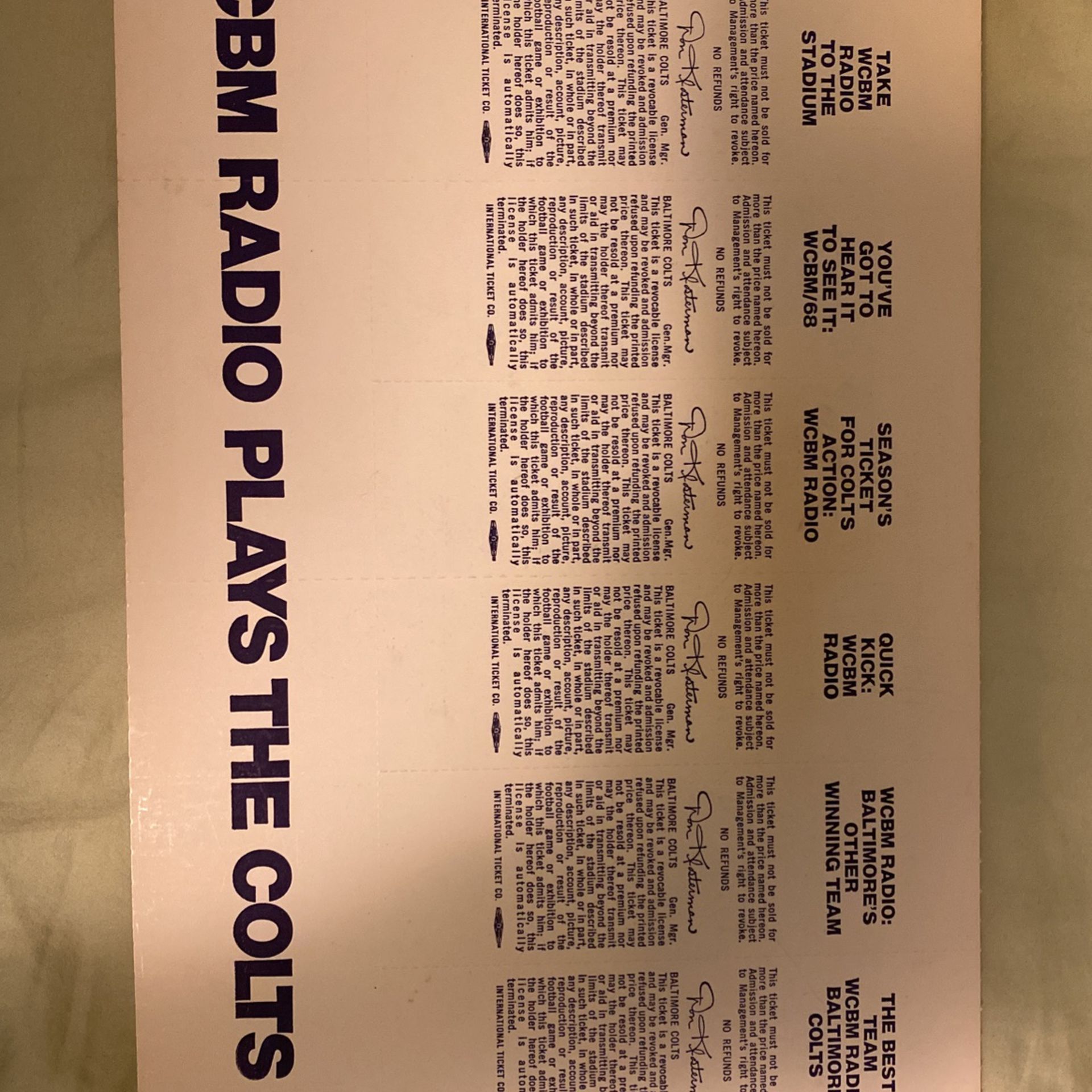 1971 Season Tickets Baltimore Colts