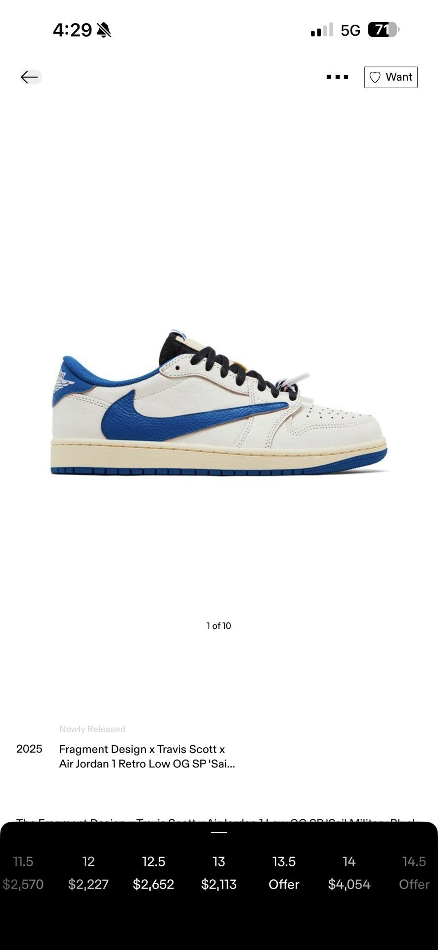 Jordan 1 Travis Scott x Fragment Low Size 13