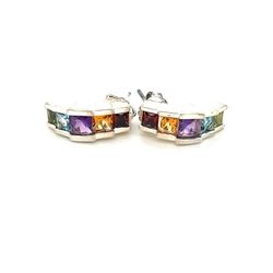Sterling Silver 925 5 Semi Precious Gemstones Stud Earrings