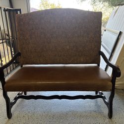 Luxury Bench Leather Upper Seat Wood Trim Large Nailhead 