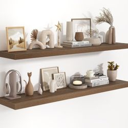 55 Inch Long Floating Shelves for Wall Set of 2, 55x9.3 Large Floating Shelf,  walnut