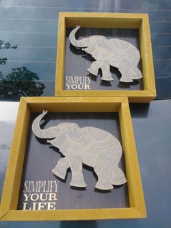 2 wooden wall plaques/signs of Elephants
