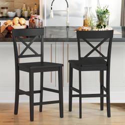 X-Back Farmhouse Barstools for Kitchen Island, Home Bar, Black. Set Of 2