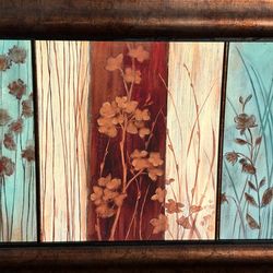 Large “Summer Silhouette” Framed Canvas Print by artist Nan Botanical in Shades of Maroon and Turquoise