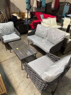 New 4 pcs Outdoor Patio Furniture Conversation Set Loveseat Chair Table