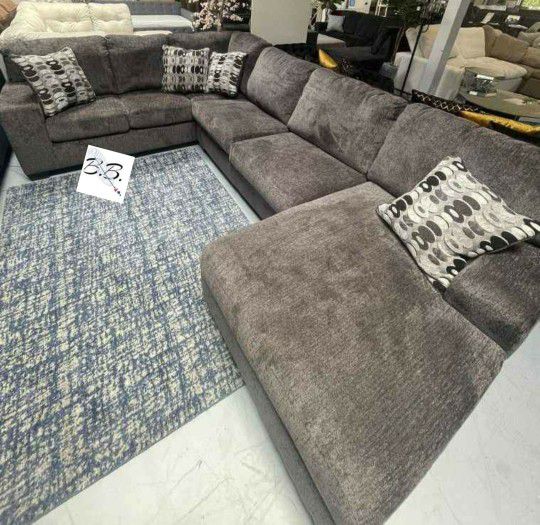 Ballinasloe Dark Gray Large Comfy Deep Seating Sectional Sofa Couch With Oversized Chaise| Brand New Living Room Set 🔥 Dark Color Sofa Set| U Shape|