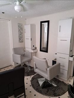 3 full salon stations shampoo bowl and chair hair dryer 3 mats for each stations brand new