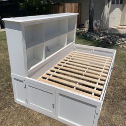 All White Twin Shelf And Drawer With Storage Bed 