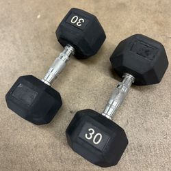30lb Hex Rubber Dumbbells