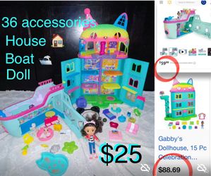 $25 Bundle of Gabby Toys;House 🏠Boat 🛥️Doll and 36 accessories Batteries included talk play songs