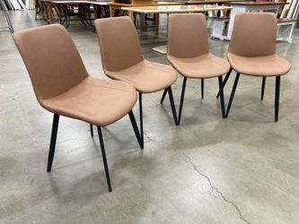 Contemporary Sleek Brown Upholstered Dining Chairs with Tapered Metal Legs (Set of 4)