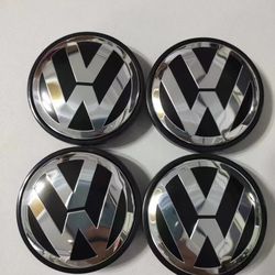 OEM Golf Passat Jetta Chrome & Black 55mm Center Cap for Volkswagen VW SET x4 VW 56
