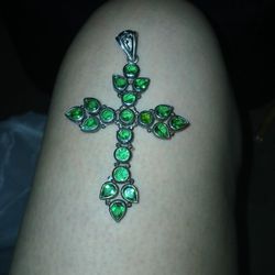 Silver 3 Inch Cross With Emerald  💚  925