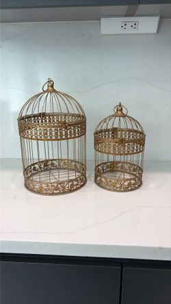 2 Gold Metal Birdcages For Décor And Flower Arrangement Centerpieces