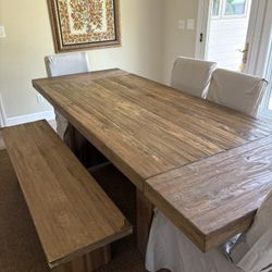 🍽️ Rustic Dining Table + Bench + Chairs – Solid Wood!