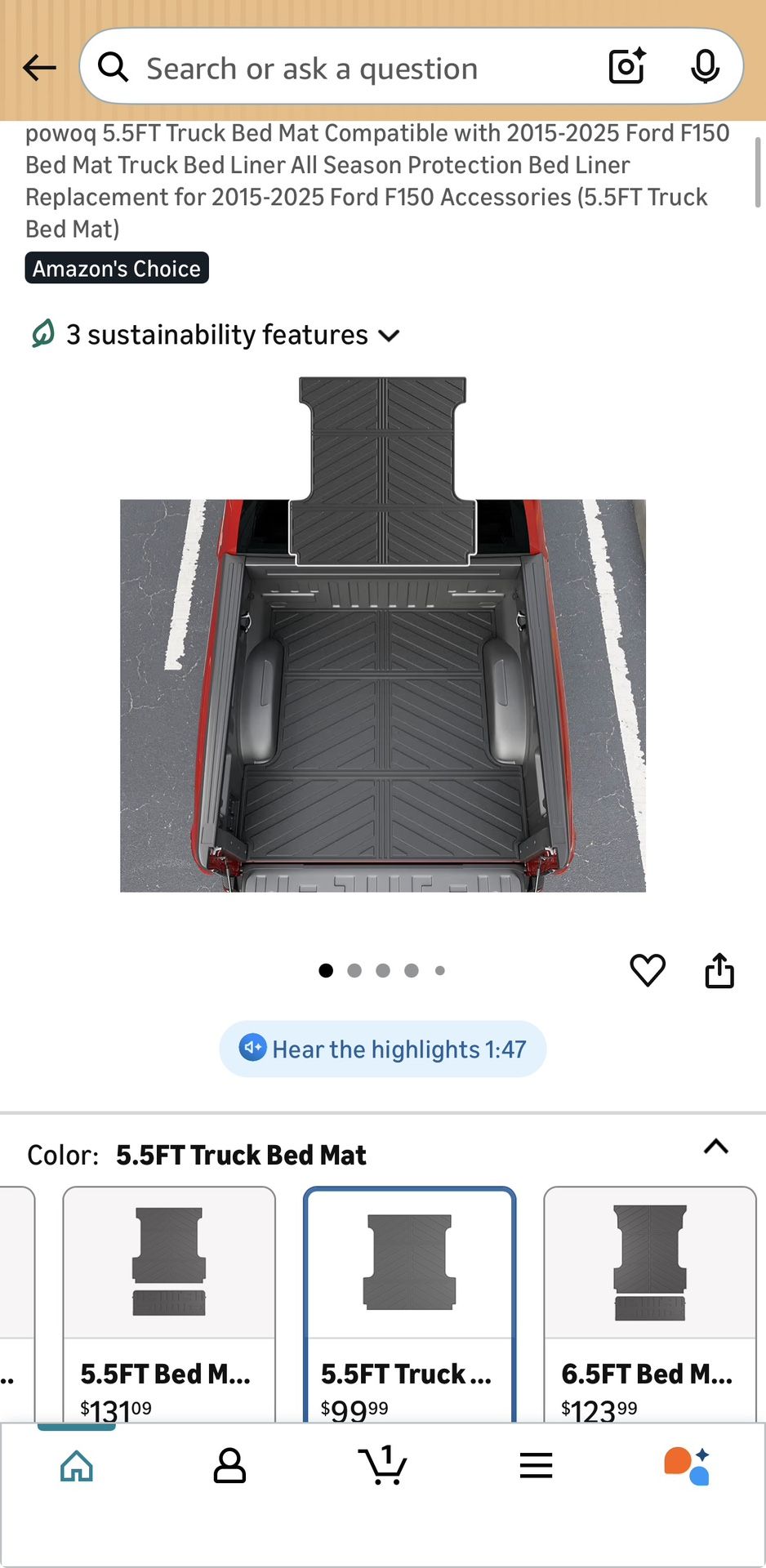 powoq 5.5FT Truck Bed Mat Compatible with 2015-2025 Ford F150 Bed Mat Truck Bed Liner All Season Protection Bed Liner Replacement for 2015-2025 Ford F