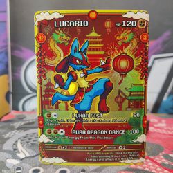 Lucario Lunar Fist Pixel  Full Art Holo Custom Made Art Limited