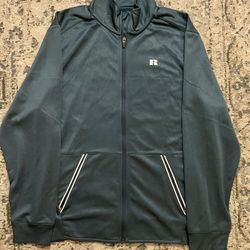 Russell Athletic Full Zip Jacket Large Dark Blue Green Mens Long Sleeve