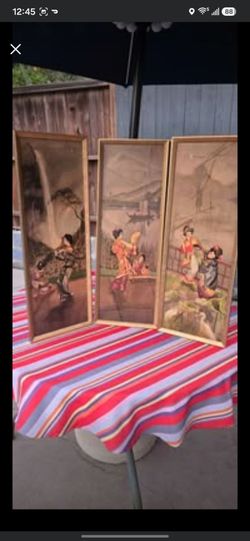 Vintage Asian Wall Art- 4 panels