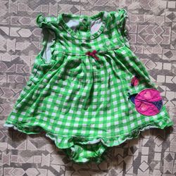 Child of Mine Carter's Bright Green Plaid 12M Girl's Bodysuit Dress with Ladybug