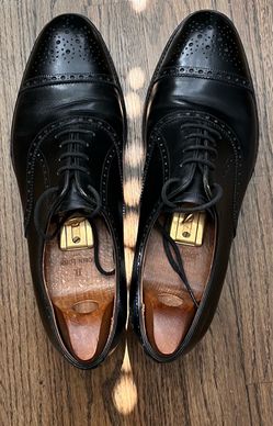 John Lobb Black Leather Brogue Oxford Shoes