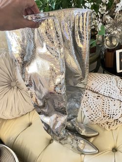 Silver Above The Knee Boots Size 7