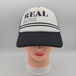 Unbranded Kids/Youth "The Real Boss" Black/White Adjustable TruckerHat.  7