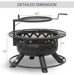  Wood Burning Fire Pit with Quick Removable Cooking Grill, Black, 