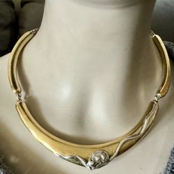 Vintage 925 Solid Sterling Silver & Yellow Gold Vermeil Wash   Heritage Necklace