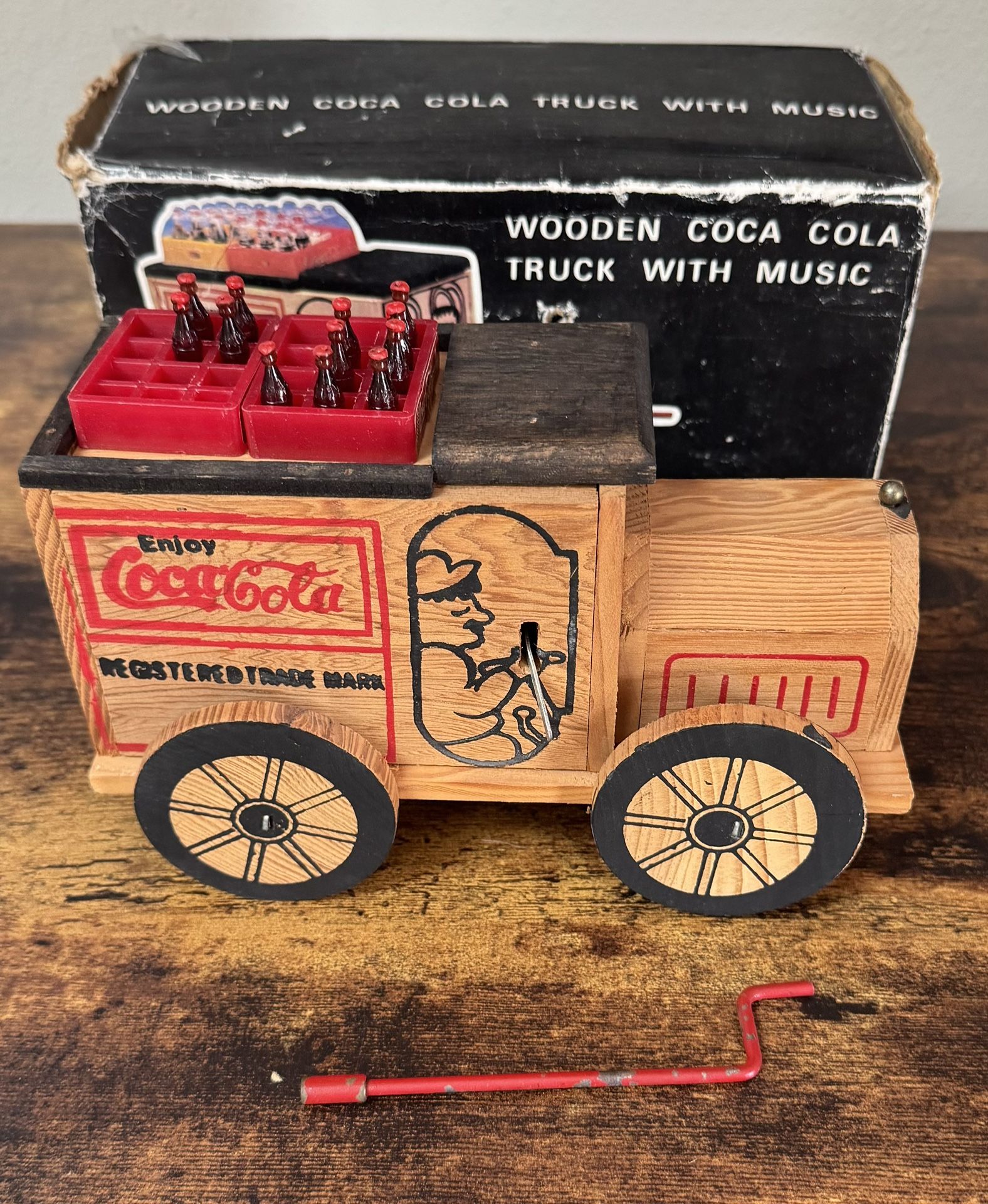 Vintage Wooden Coca Cola Musical Truck Complete in Box with Bottles and Winder WORKING just $20