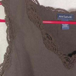 Ann Taylor Women Large Spandex Chocolate Brown Lace Trim Tank Top Summer Layer 