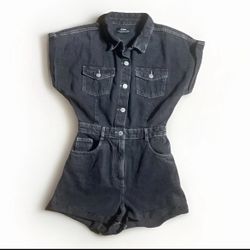 Cotton:On Women's Denim Playsuit Jean Romper Midnight Haze Black Size 2