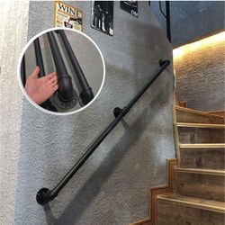 Wall Handrail 9ft Section for Stairs Steps -Dark Iron-Easy Install for Outdoor Indoor Stairs Porch Deck Hand Rail (Black)