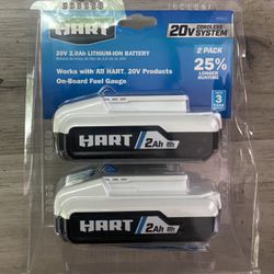 2 Pack Hart 20V 2.0ah Lithium Iron Battery 
