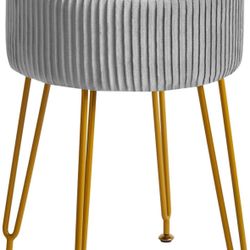 Velvet Storage Footrest Stool Ottoman with Gold Legs (Grey)
