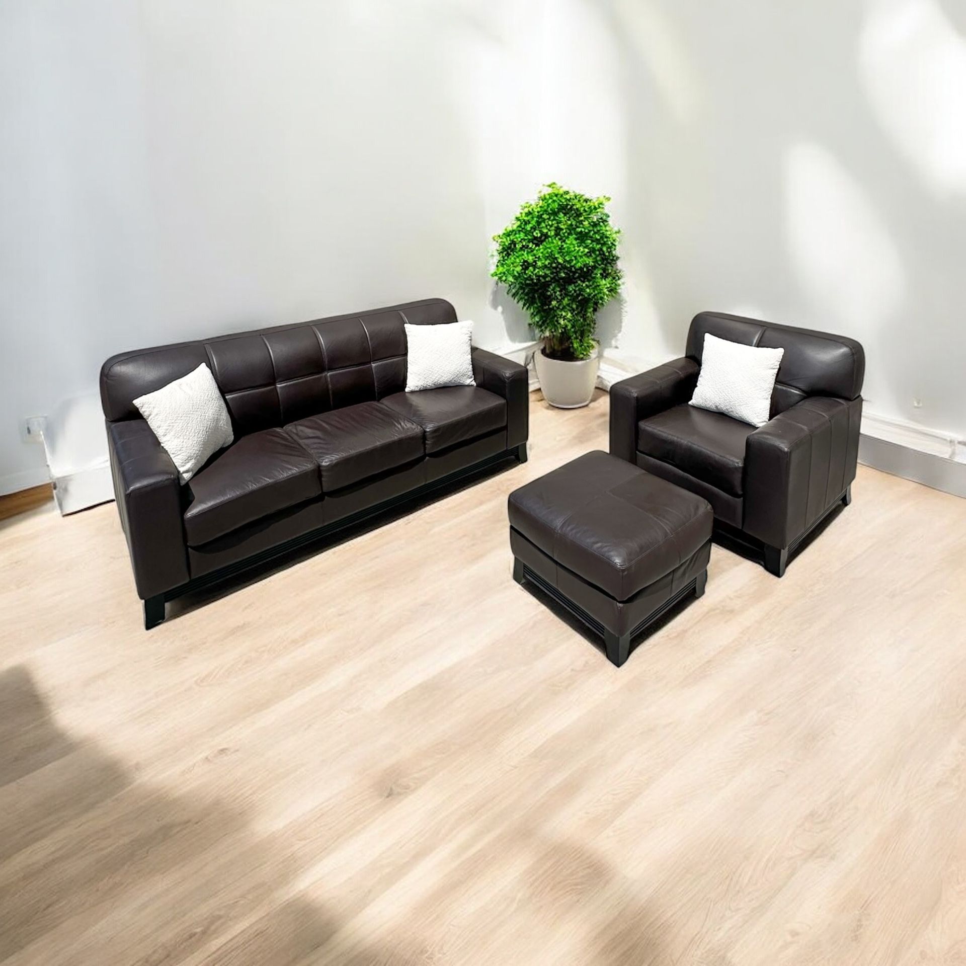 FREE DELIVERY! 🚚  Modern Espresso Leather Living Room Set with Ottoman